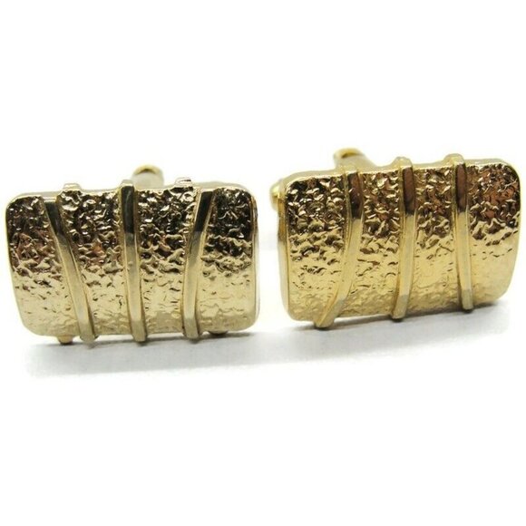 Cufflinks Gold Tone Textured Tux Shirt Dress Suit Vintage - Picture 2 of 7